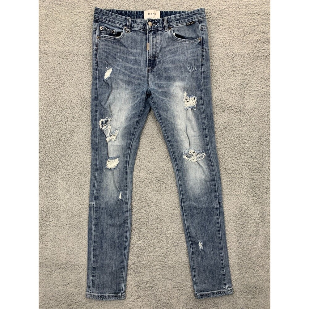 DEAD 30 Denim Blue Jeans Stitched Embroidered Distressed Destroyed Grunge Punk